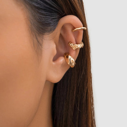 3Pcs/set Metal Chunky No Piercing Clip Earrings Geometric Ear Cuff