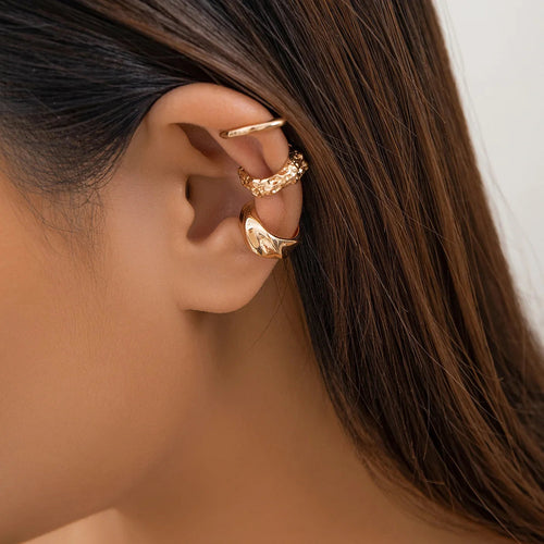 3Pcs/set Metal Chunky No Piercing Clip Earrings Geometric Ear Cuff